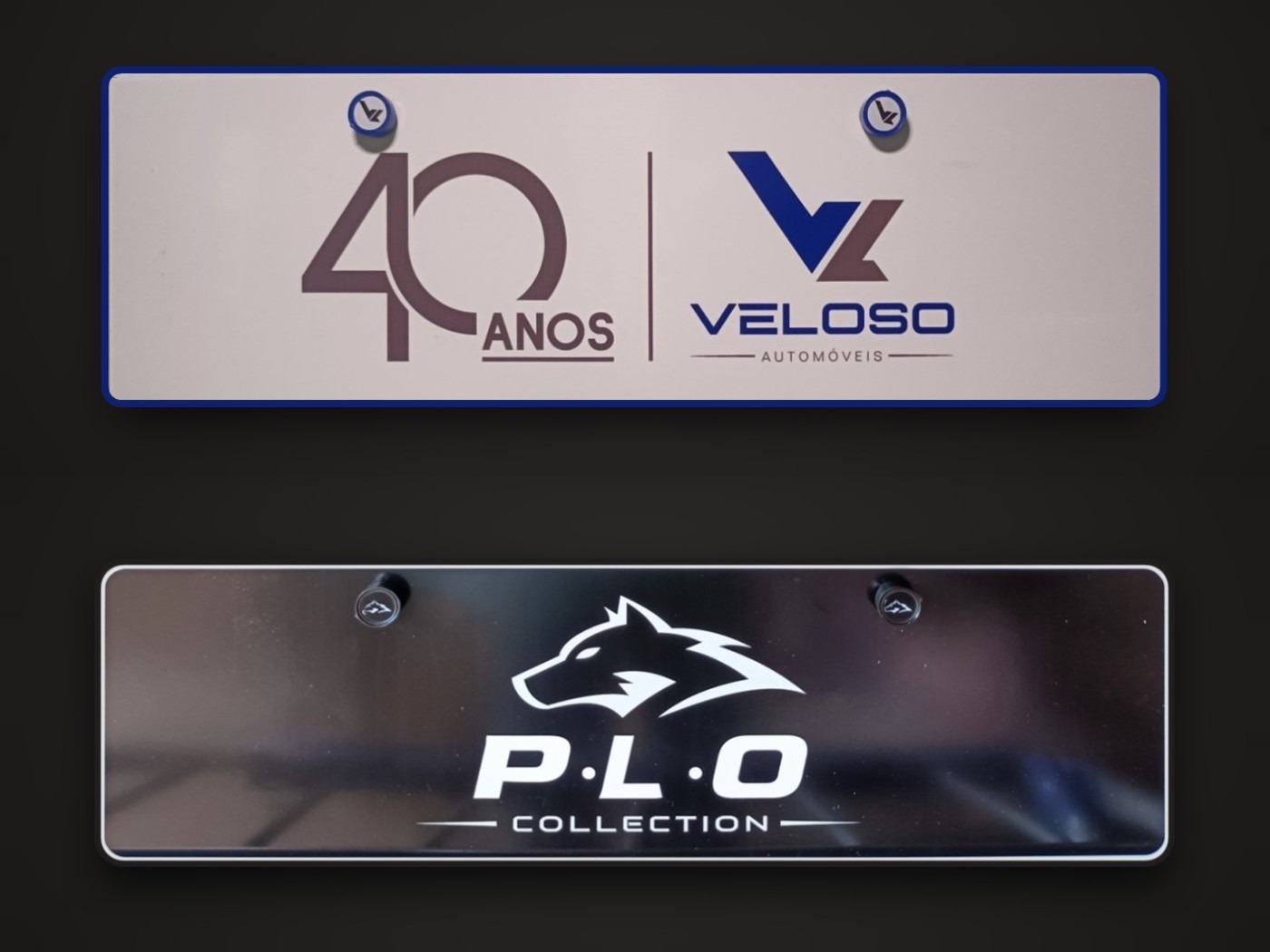 Encobre placa de carro da Veloso Automóveis e da P.L.O Collection